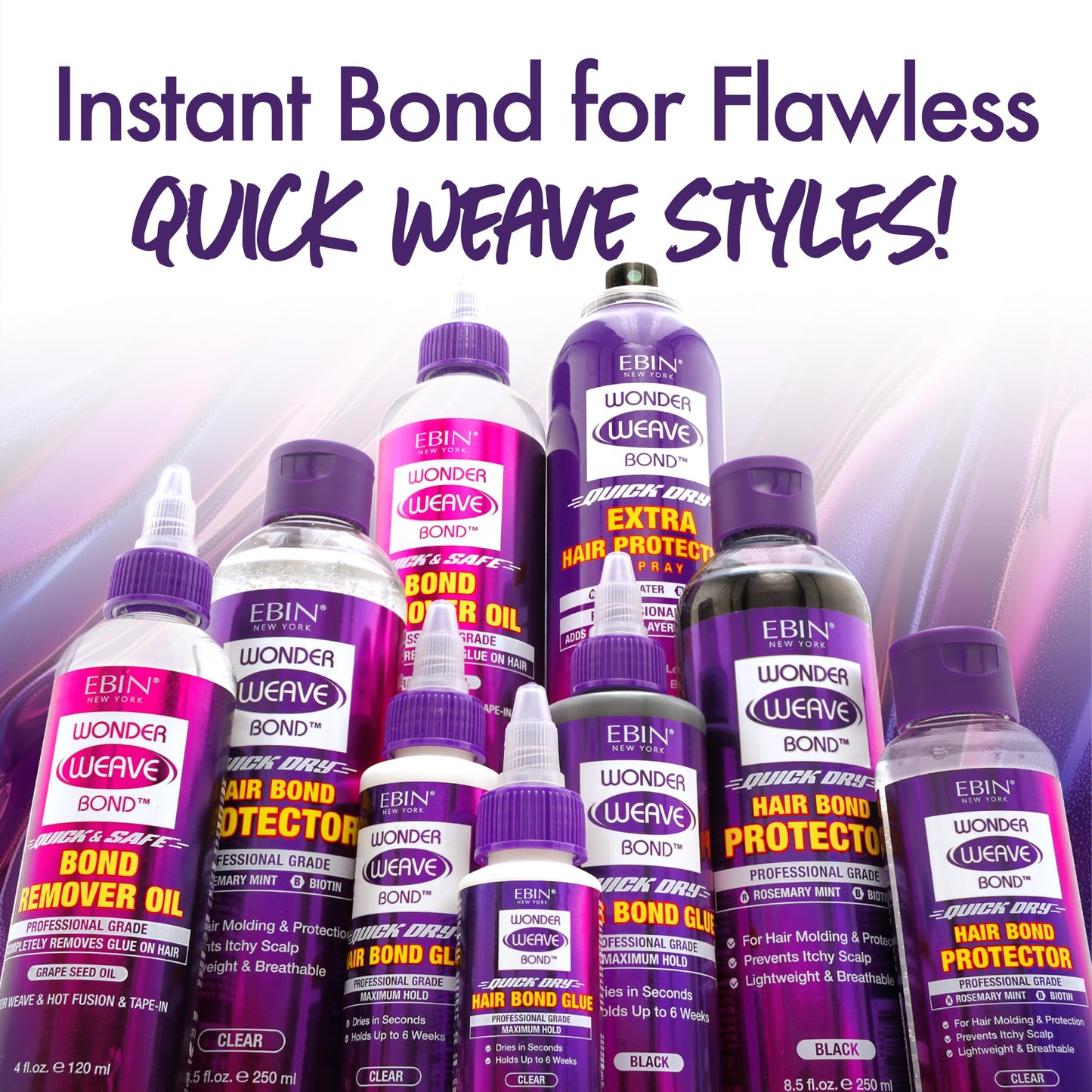 EBIN NEW YORK Wonder Weave Bond Clear packaging highlighting the strong hold extension benefit.