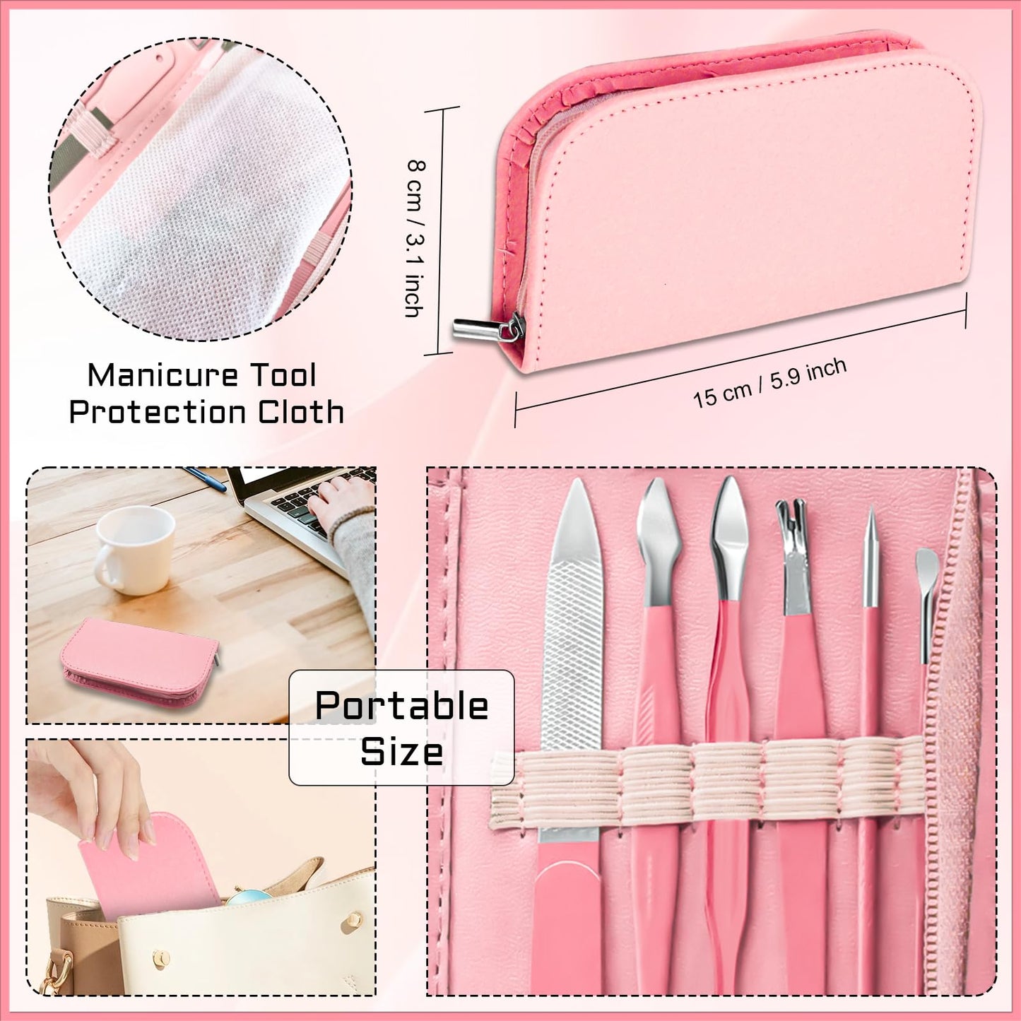 Side profile of Bleswin pink nail grooming kit case