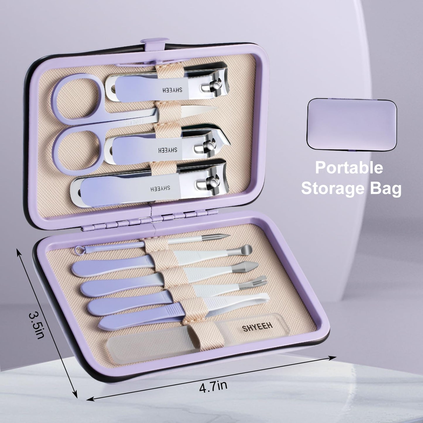 Open leather case showing organized nail grooming tools