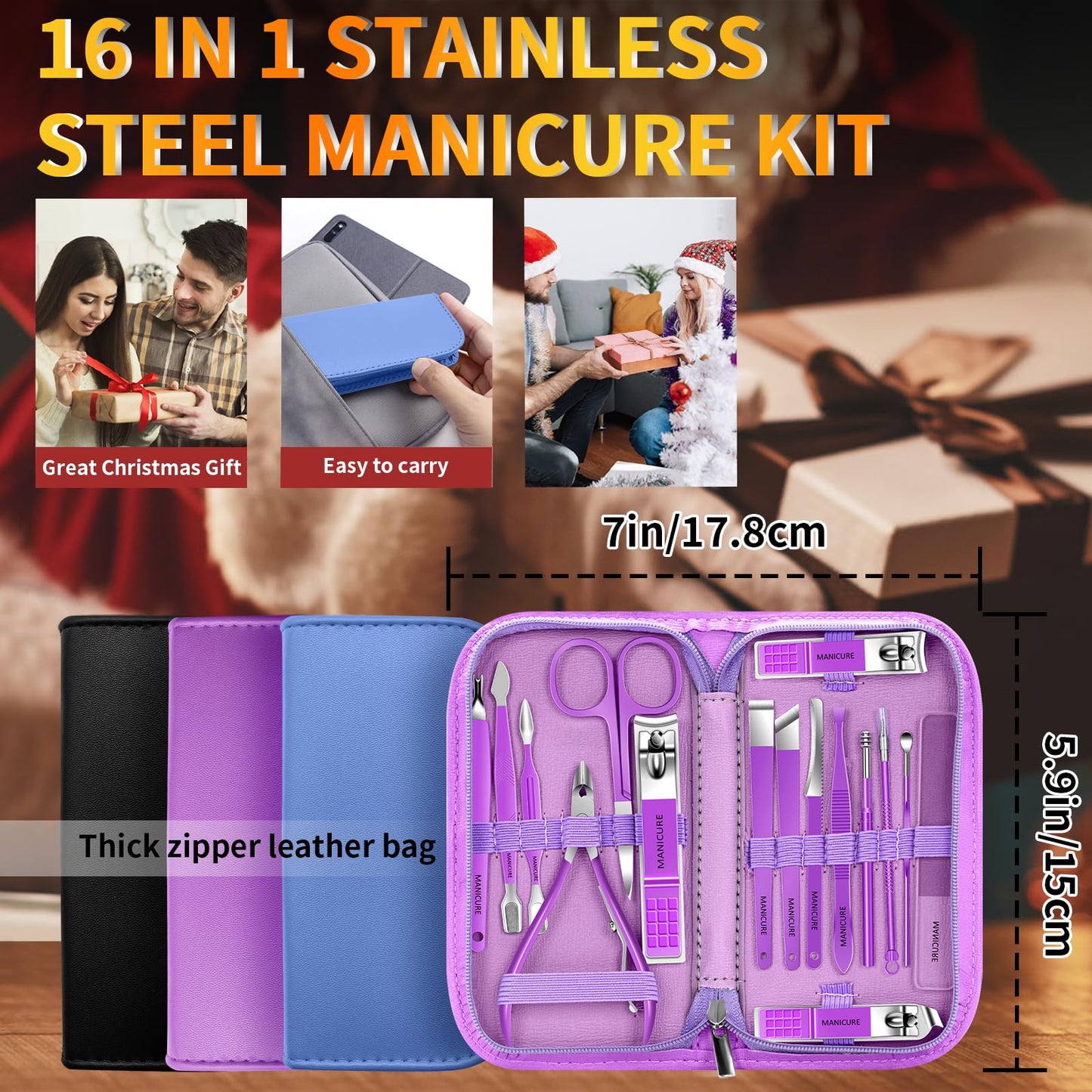 Portable purple travel case for Acharaj manicure grooming set