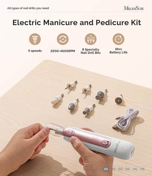MelodySusie nail drill set showing 8 interchangeable bits