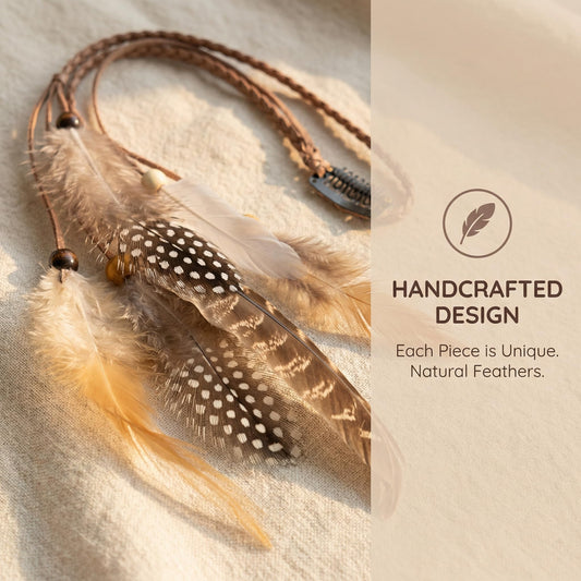 Detailed view of rooster feathers and beads on hair clip