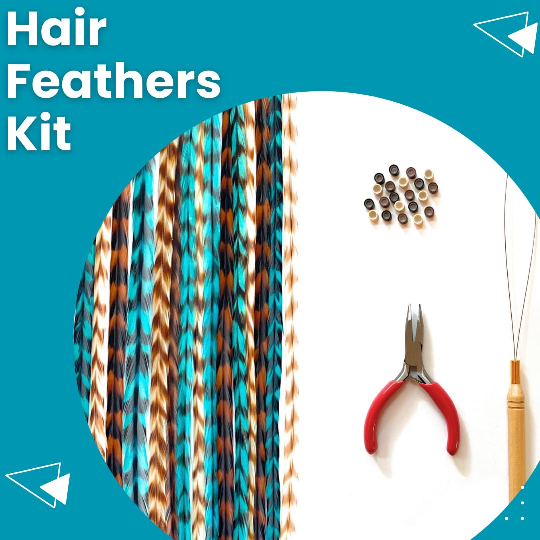 Model wearing authentic rooster feather hair extensions