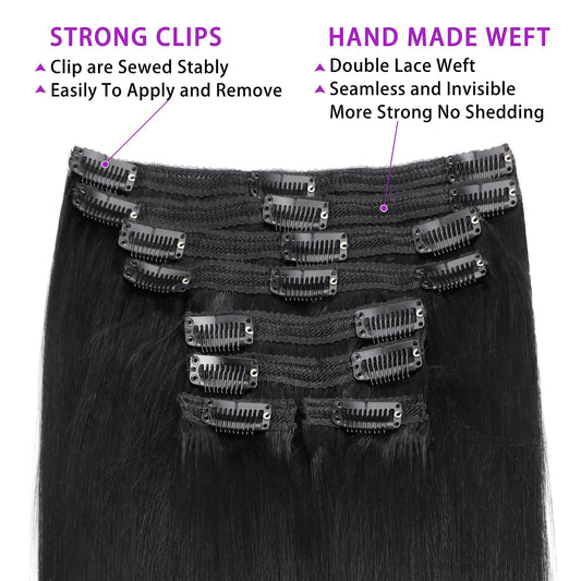 Close up of the 18 secure non slip clips on the premium hair extension weft.
