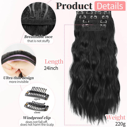 KooKaStyle 24 inch double weft hair extensions showing secure stainless steel clips