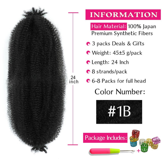 Close up view of 24 inch pre fluffed black synthetic braiding hair