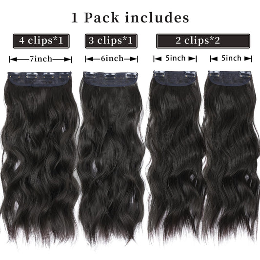 Four piece clip in synthetic hair extensions set unboxed details