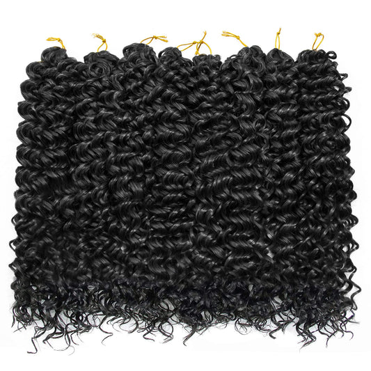 Close up of synthetic bohemian water wave braiding hair packaging for women.