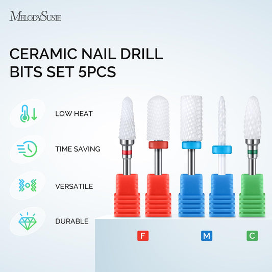Five piece ceramic nail drill bit set for acrylic nails