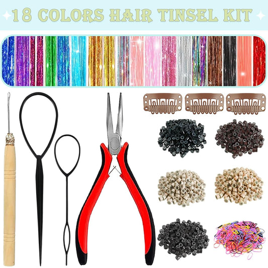 Fairy hair extensions kit with included pliers crochet hook and silicone beads