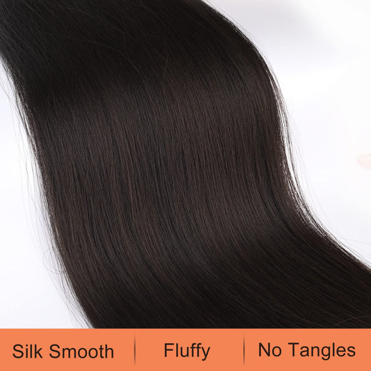 SEIKEA twenty eight inch long straight clip in hairpiece showing the secure internal attachment combs