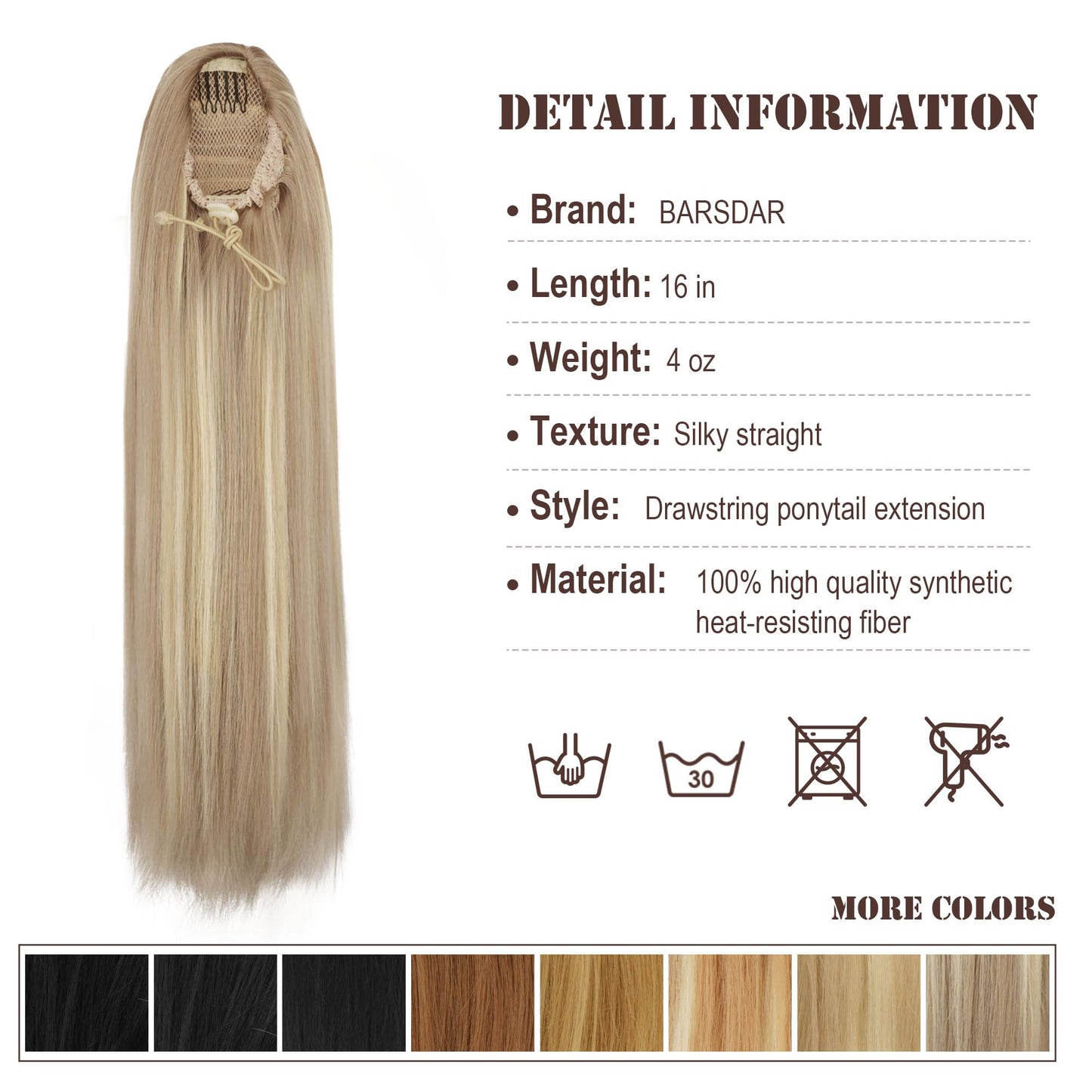Packaging layout of the authentic BARSDAR drawstring ponytail hairpiece imported for Indian beauty shoppers