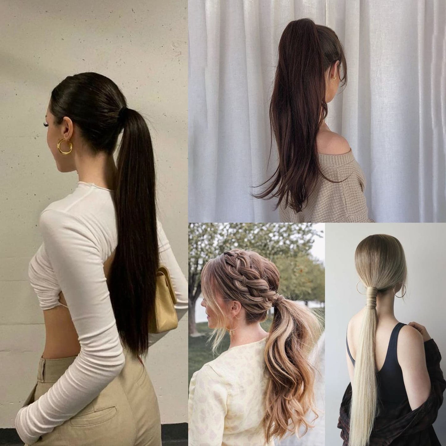 Mitrygreen blonde mix brown hair extension side view illustrating how the claw clip attaches over a natural hair bun.