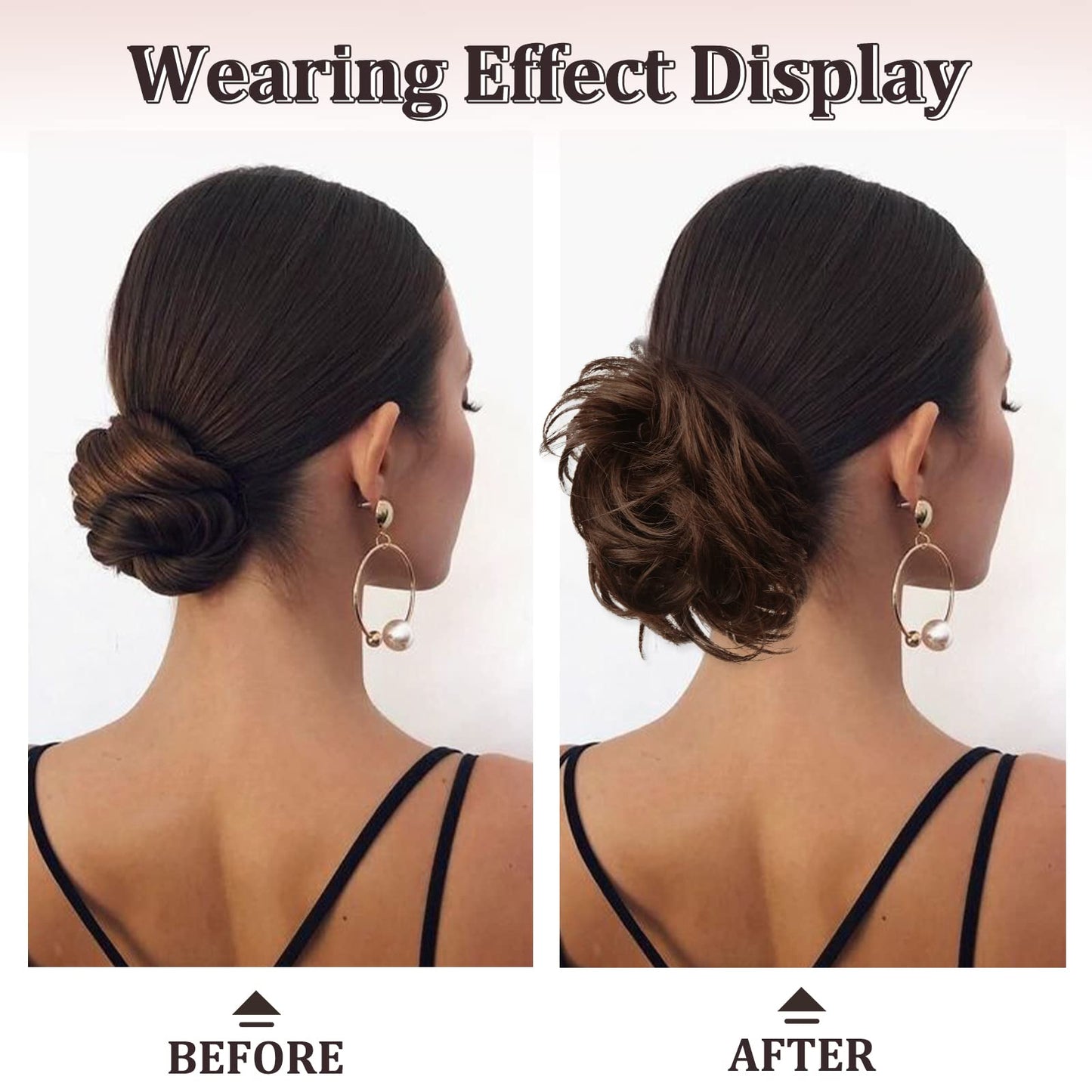 Before and after styling demonstration using the RUWISS claw clip hairpiece
