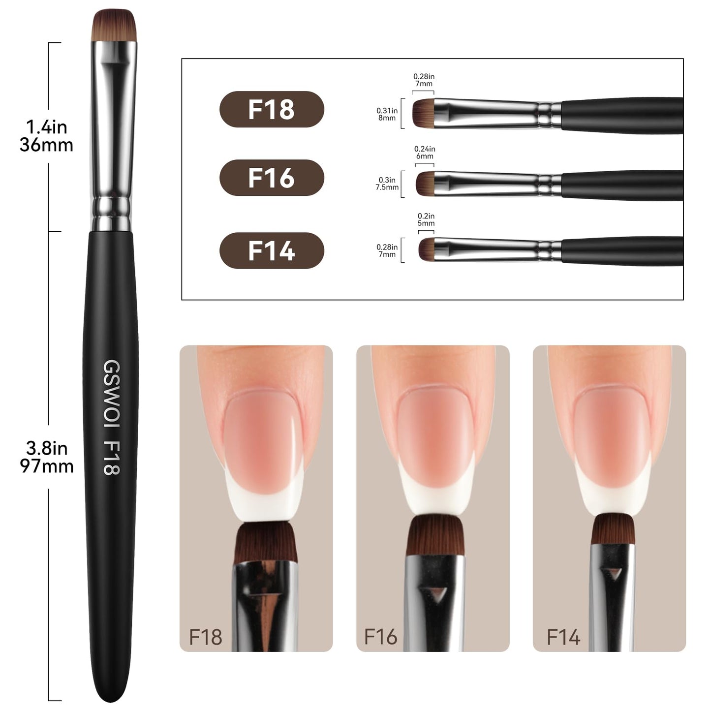 Complete view of the GSWOI F16 professional nail art brush packaging and product.