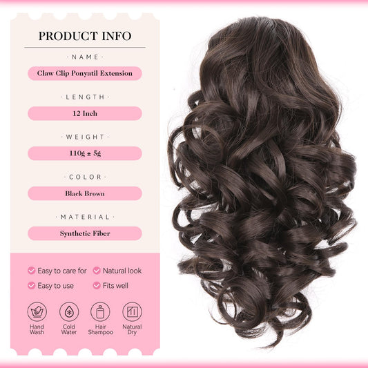 Side view of synthetic wavy pony tails hair extensions for volume enhancement