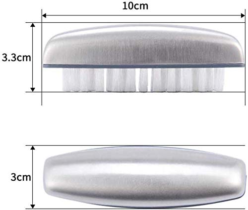 Sleek silver metal soap and nail cleaning brush setup next to a modern sink