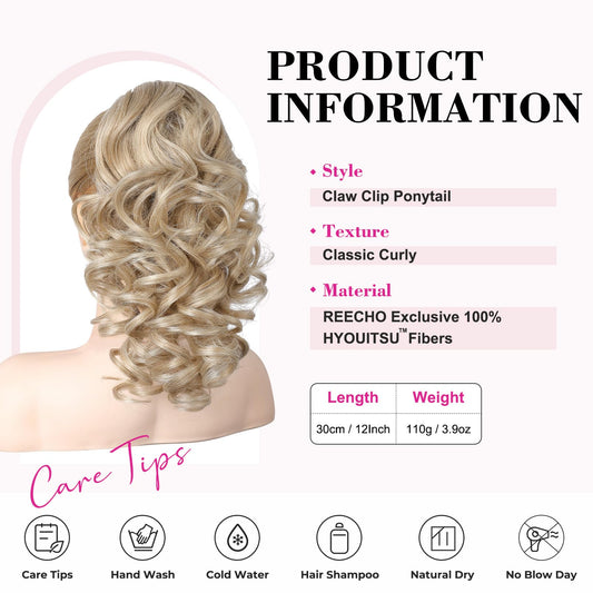 Medium Blonde claw clip hair extension back view showing wavy texture