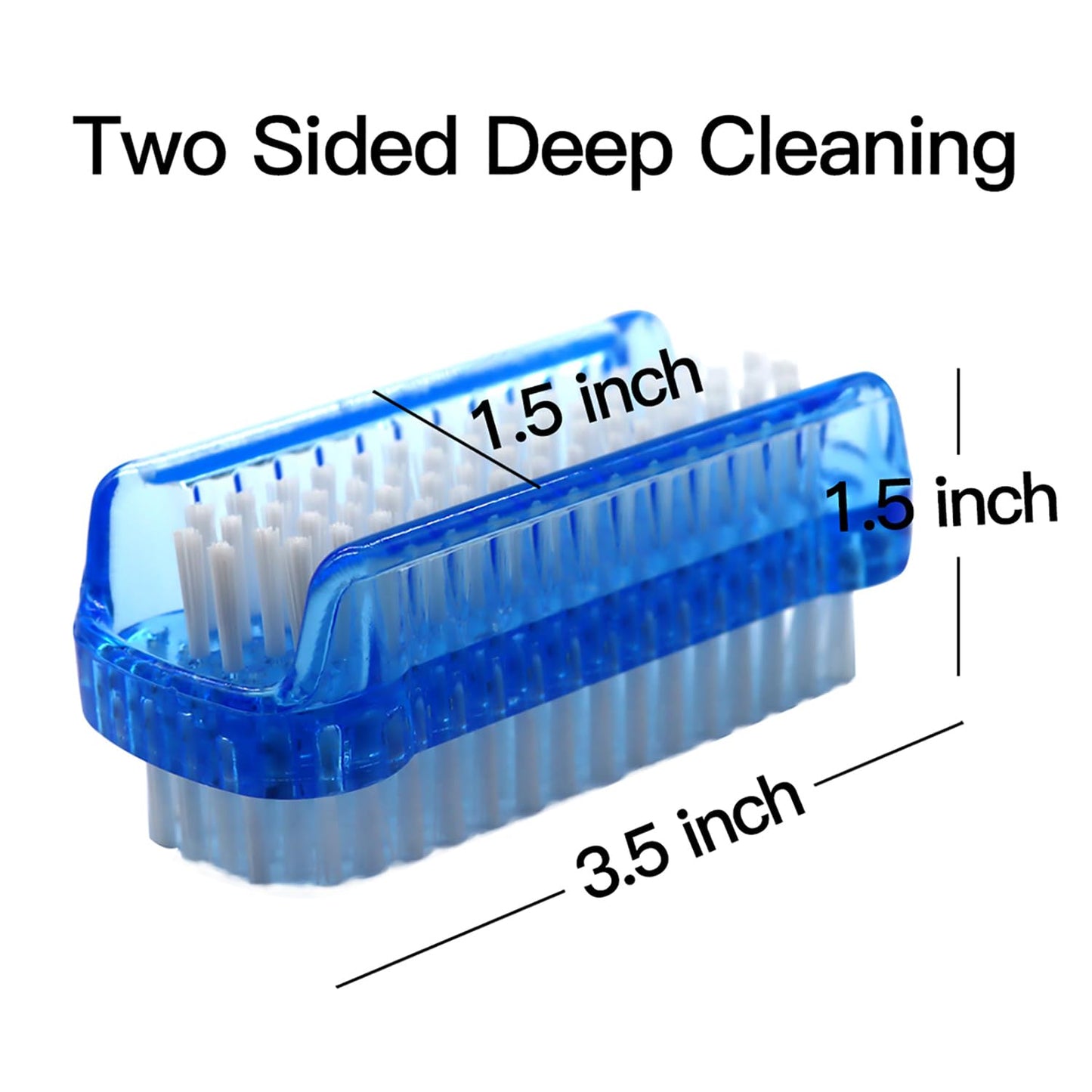 Portable white and blue xjinmin hand scrubbers arranged on a bathroom countertop.