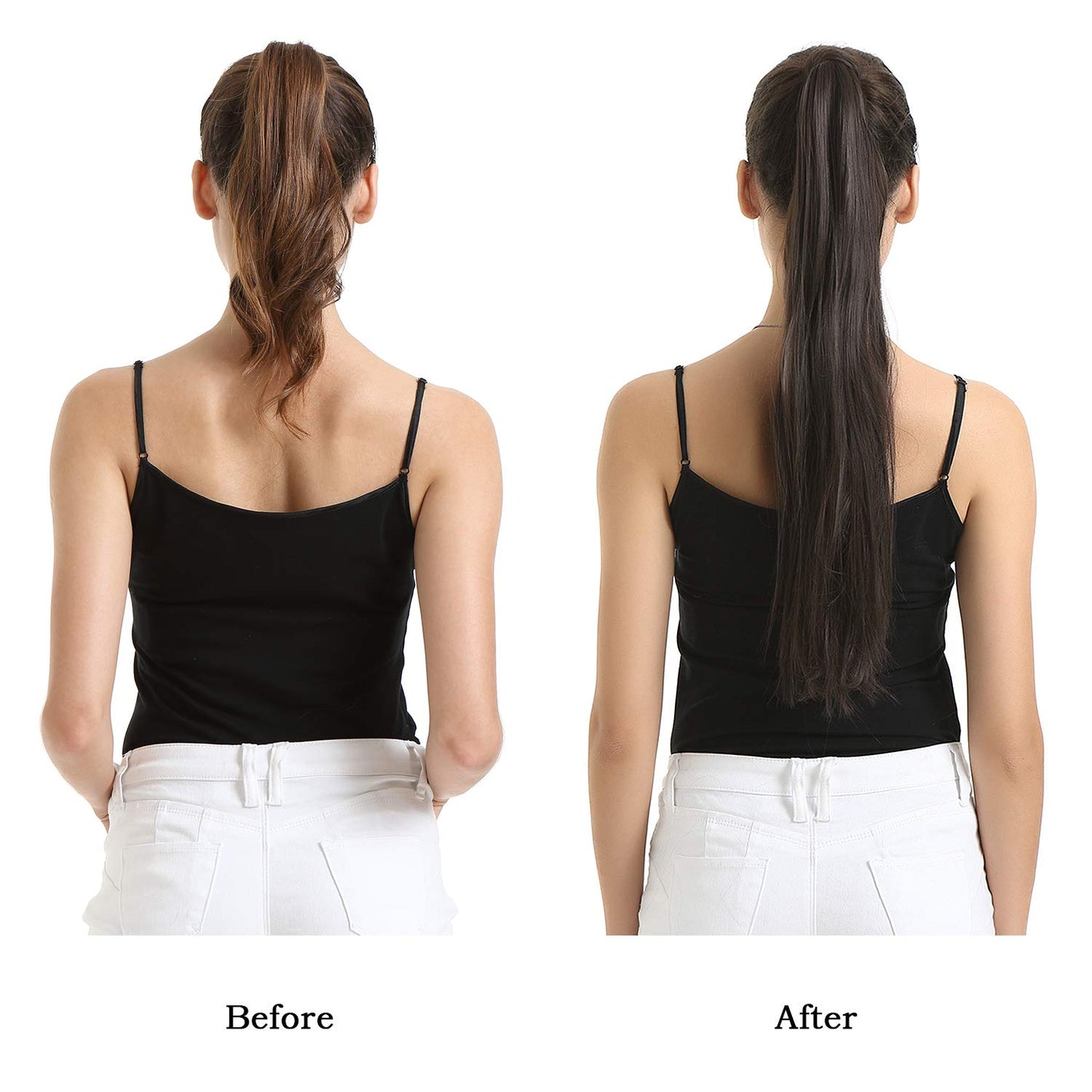BARSDAR premium synthetic ponytail hairpiece in natural black package content view