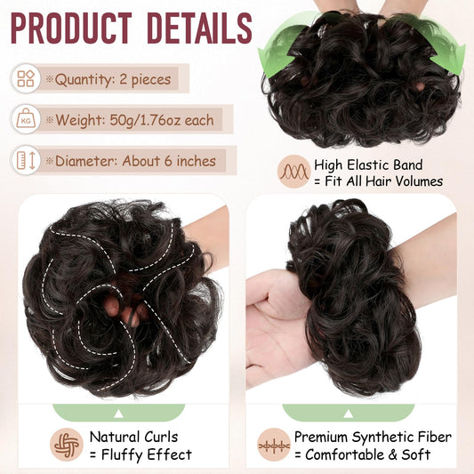 FeidyLong synthetic chignon updo hairpieces showing the two pack set volume comparison.