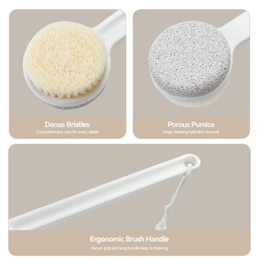 Close up of pumice stone surface and scrubbing bristles