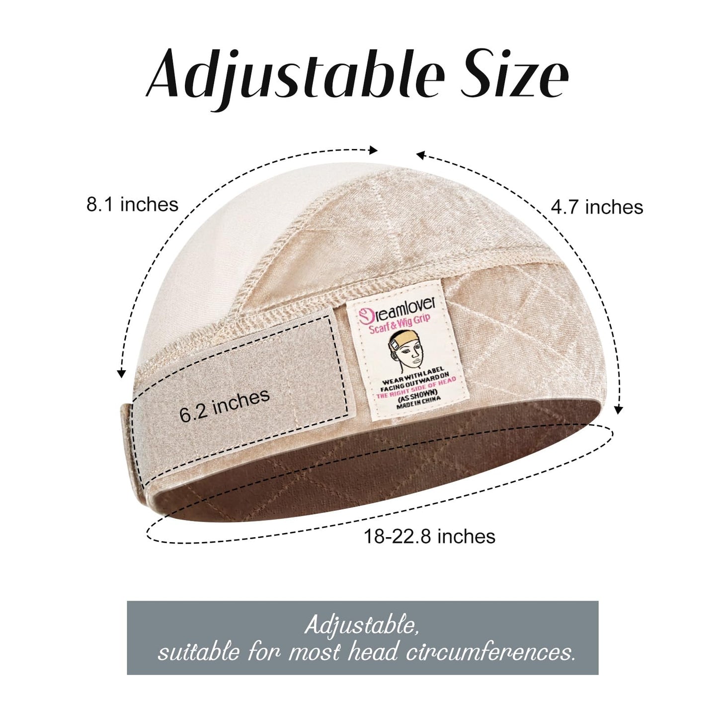 Dreamlover non slip velvet wig grip cap side angle demonstrating the low profile seamless fit.