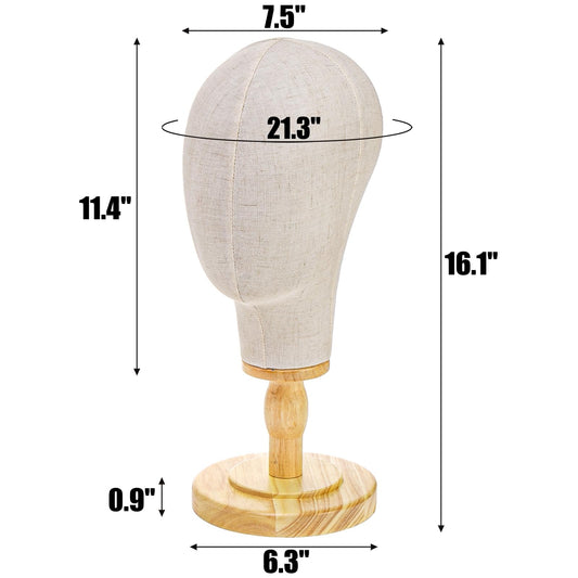 Peohud canvas mannequin head with detachable wooden base