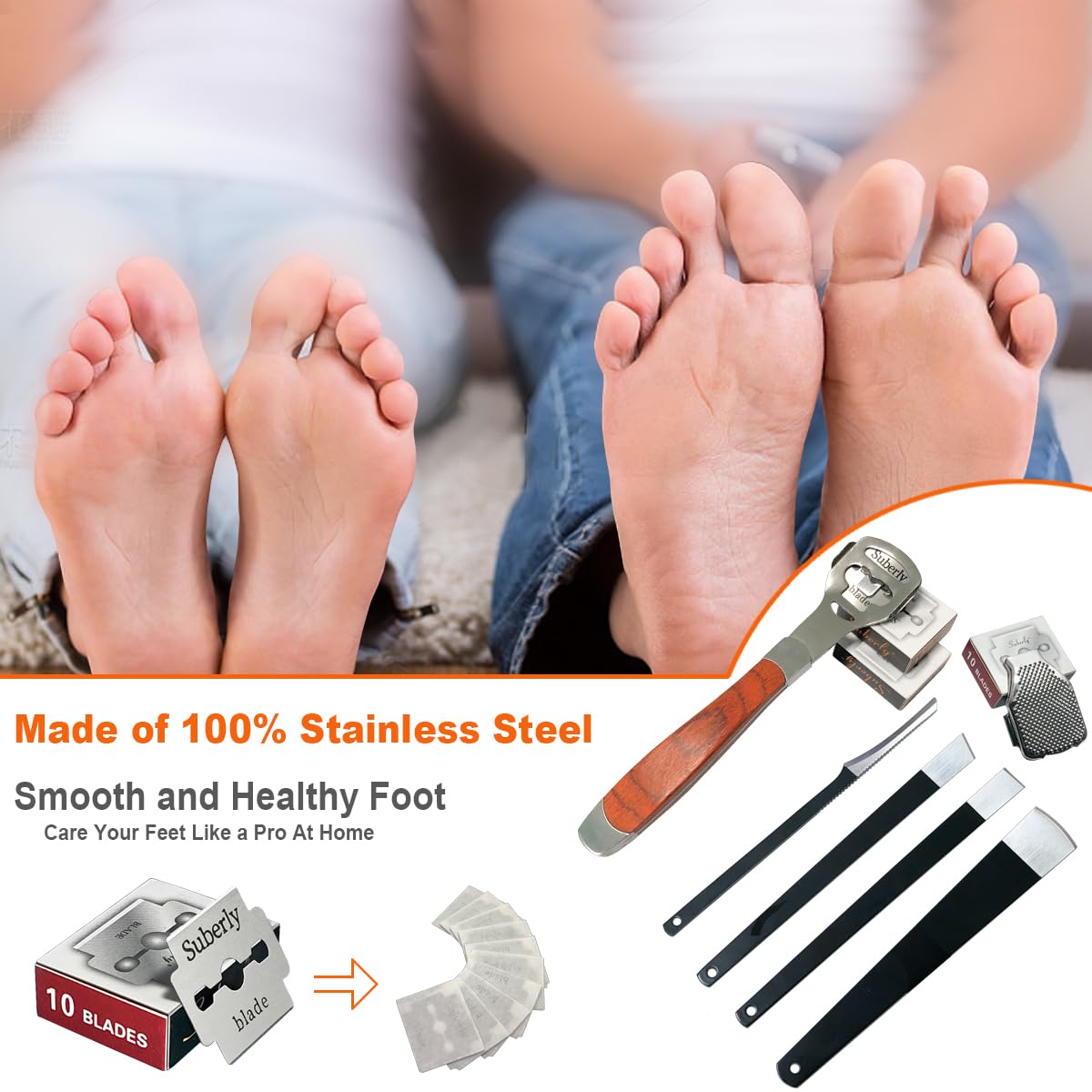 Ergonomic foot file and shaver handle for home use