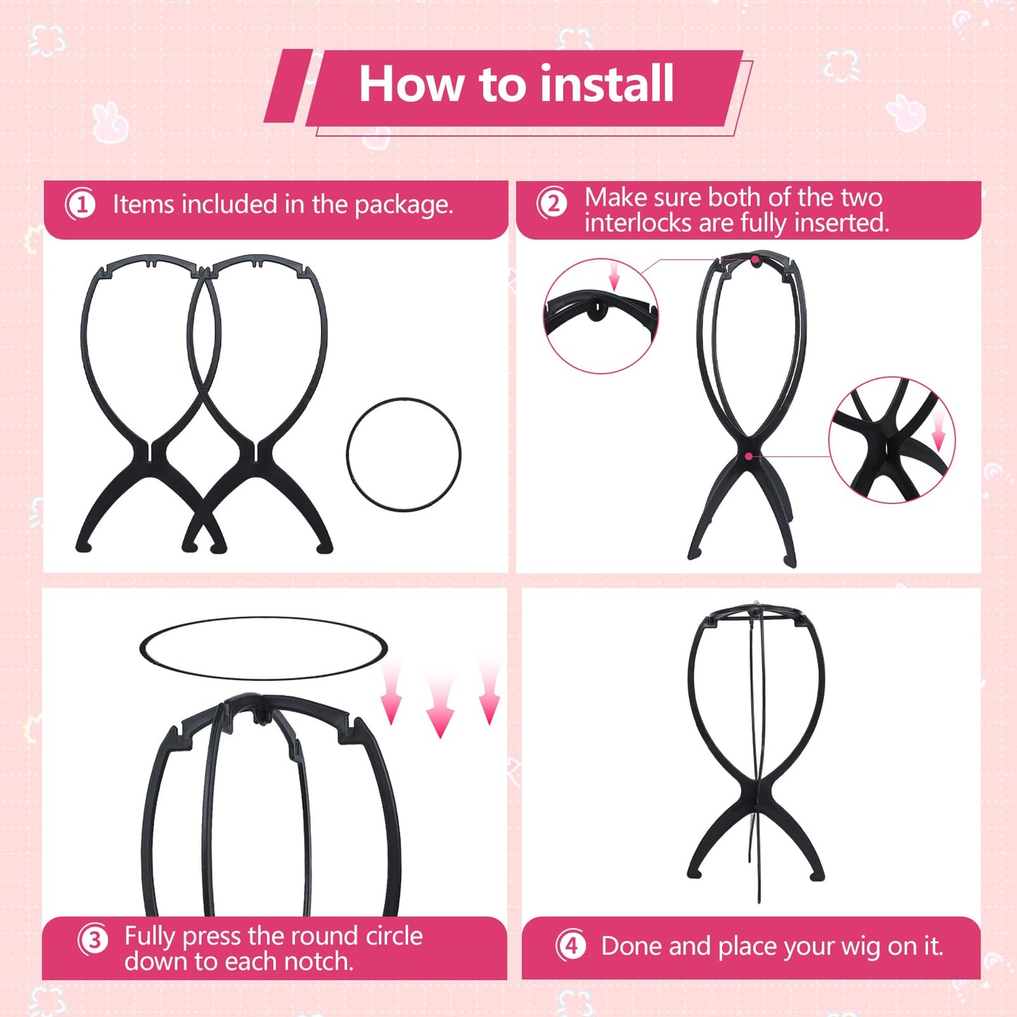 Two piece wig stand setup for beauty storage