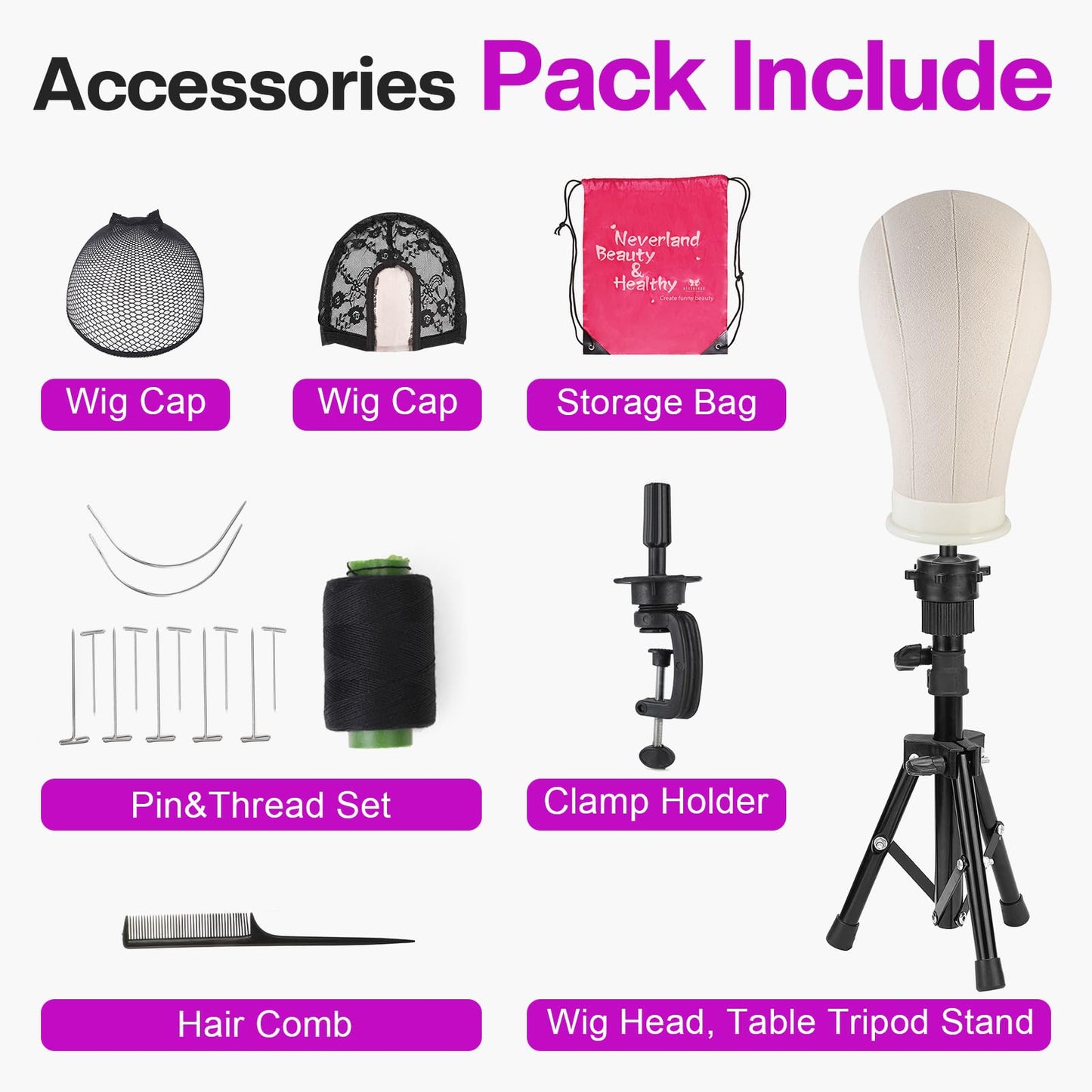 Complete professional salon hairdressing setup with Neverland Beauty canvas head block set