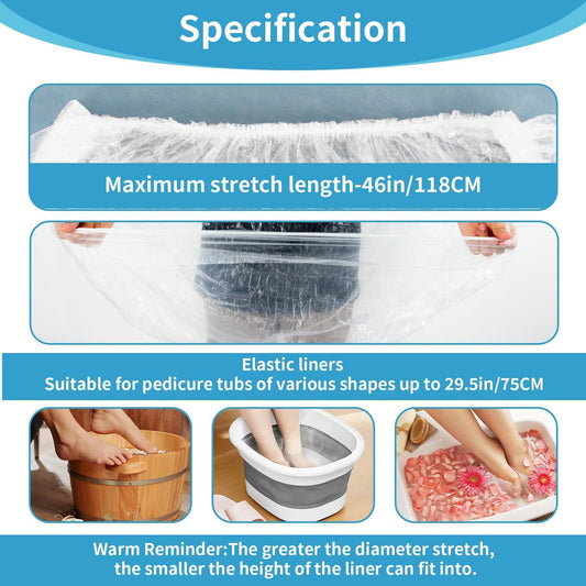 Disposable plastic foot bath basin liner showing elastic opening