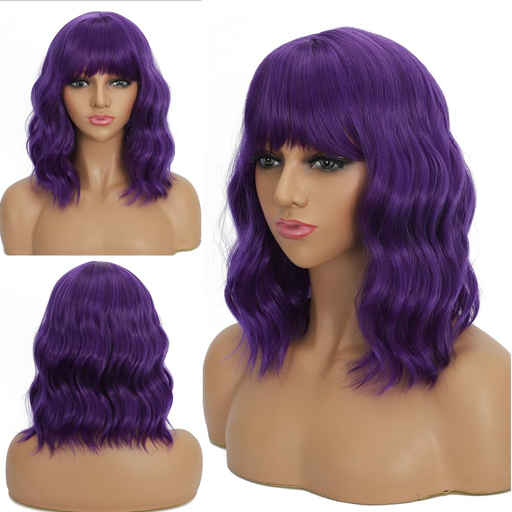 Mxayhnajxl imported dark purple costume wig showing close up hair strands and natural shine