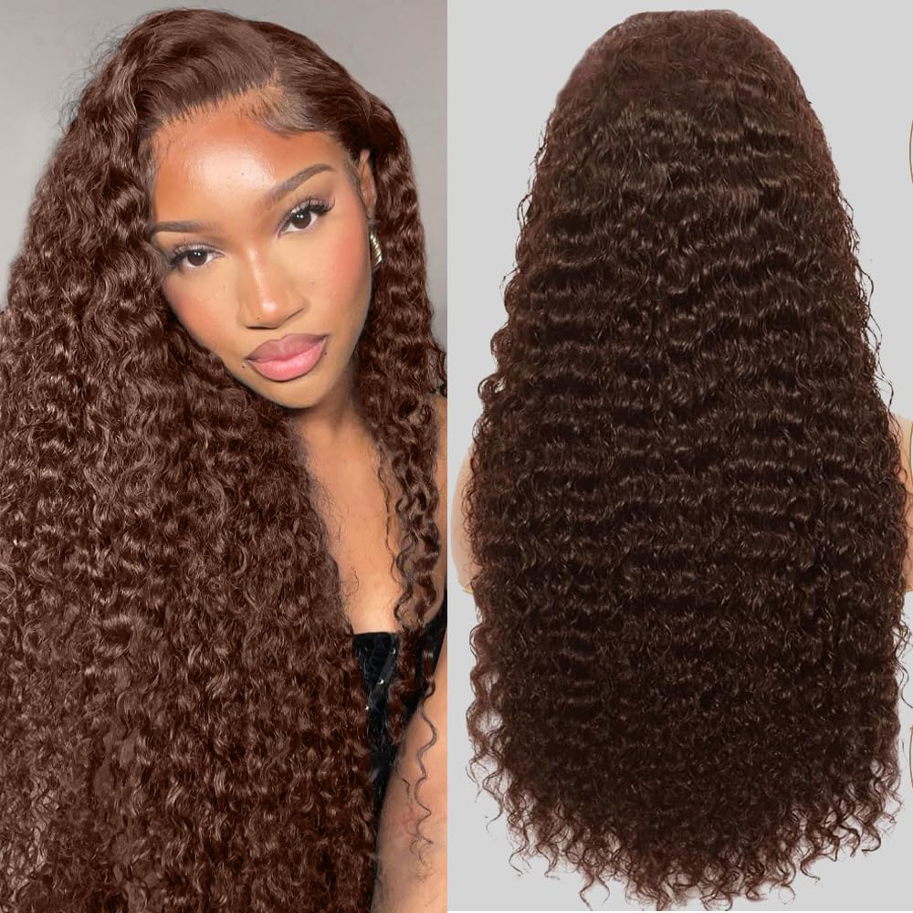 GXTKI number 4 brown human hair wig styled to show natural bounce and smooth texture