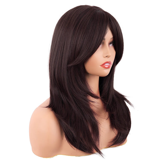 MapofBeauty shoulder length synthetic hair wig side view highlighting the layered haircut and textured ends