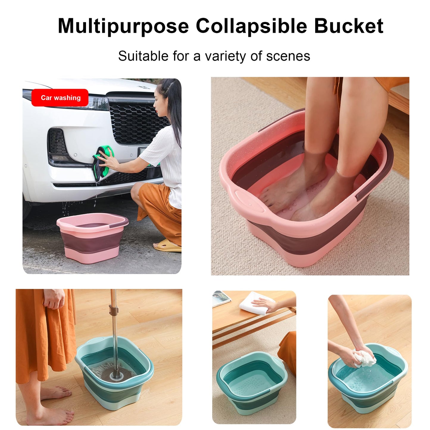 Suicune foot bath basin demonstrating compact folding size