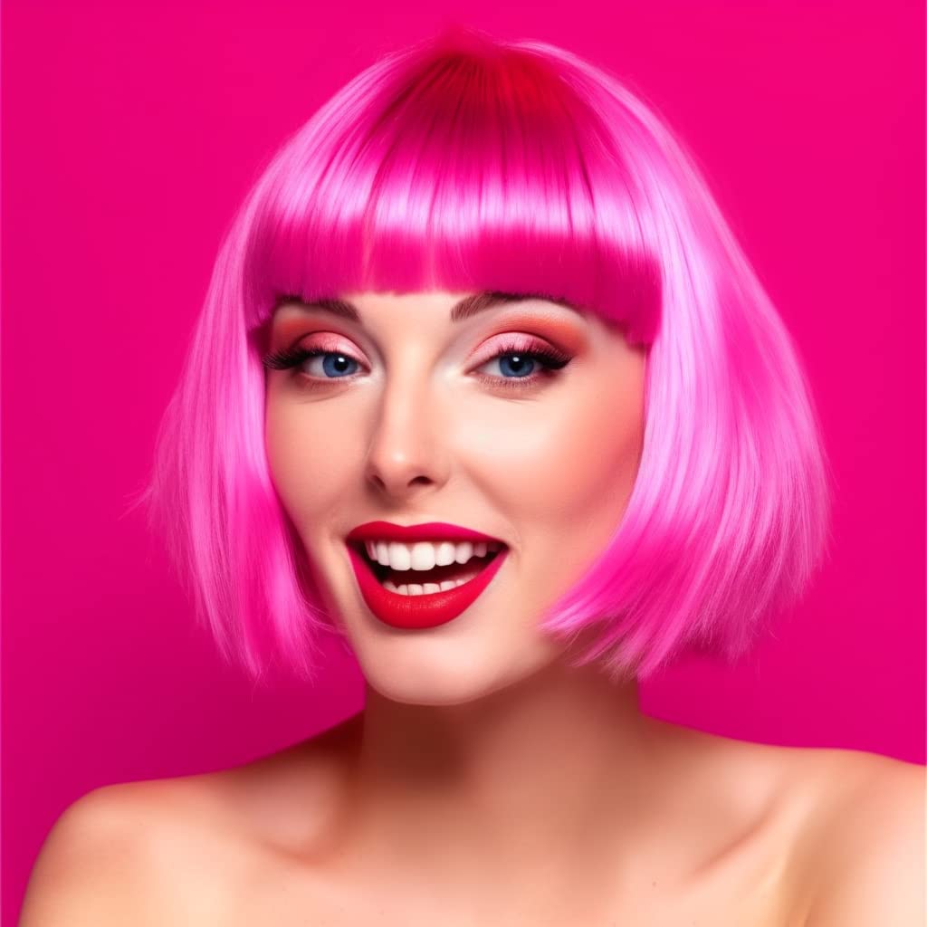 LIULIUBTY brand vibrant pink synthetic costume wig packaged neatly for imported delivery safety