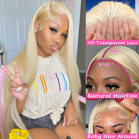 Close-up profile of the 13X4 HD transparent Swiss lace frontal on the GZX blonde wig showing how it melts seamlessly onto skin.