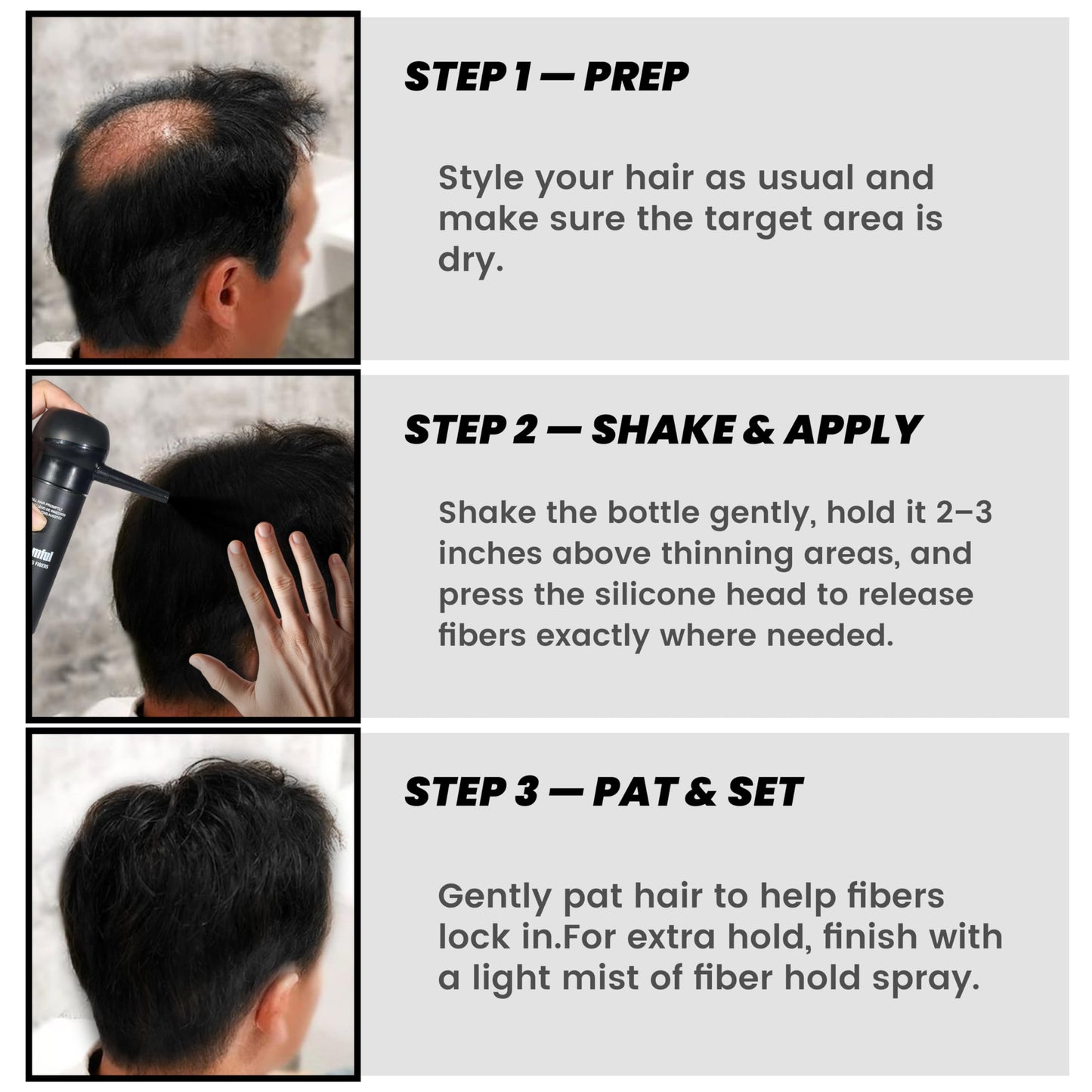 Authentic USA imported Adglamful hair thickener packaging displaying directions and usage instructions.