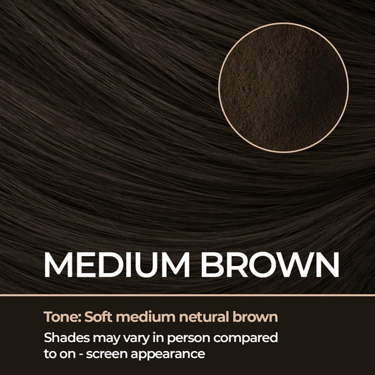 Confierr hair thickening powder bottle showing medium brown color variant label