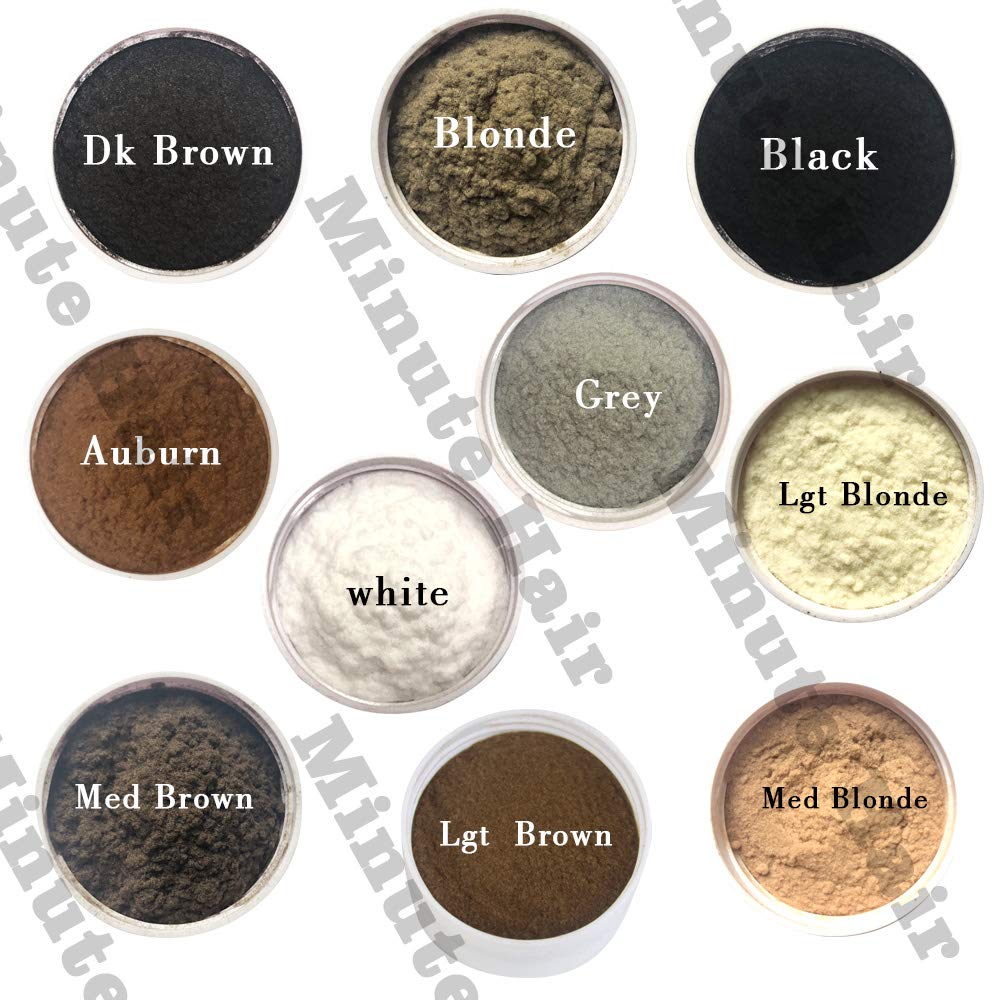 Minute Hair Building Fibers Dark Brown texture and product scale comparison