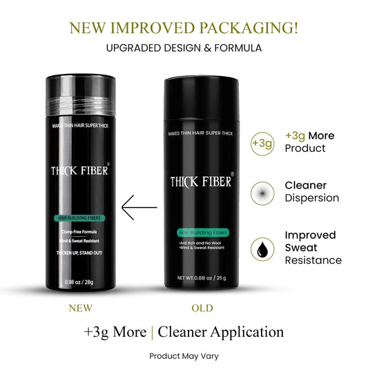 Thick Fiber keratin hair powder container showing application nozzle for bald spots