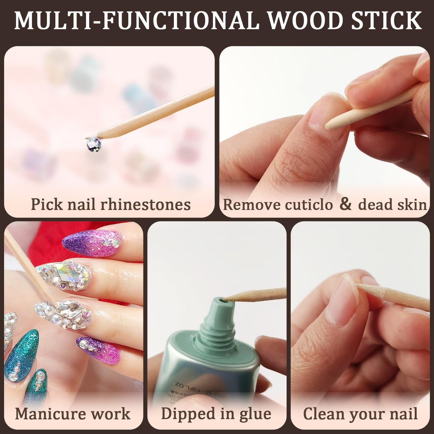 Manicure tool orange wood stick flat end detail