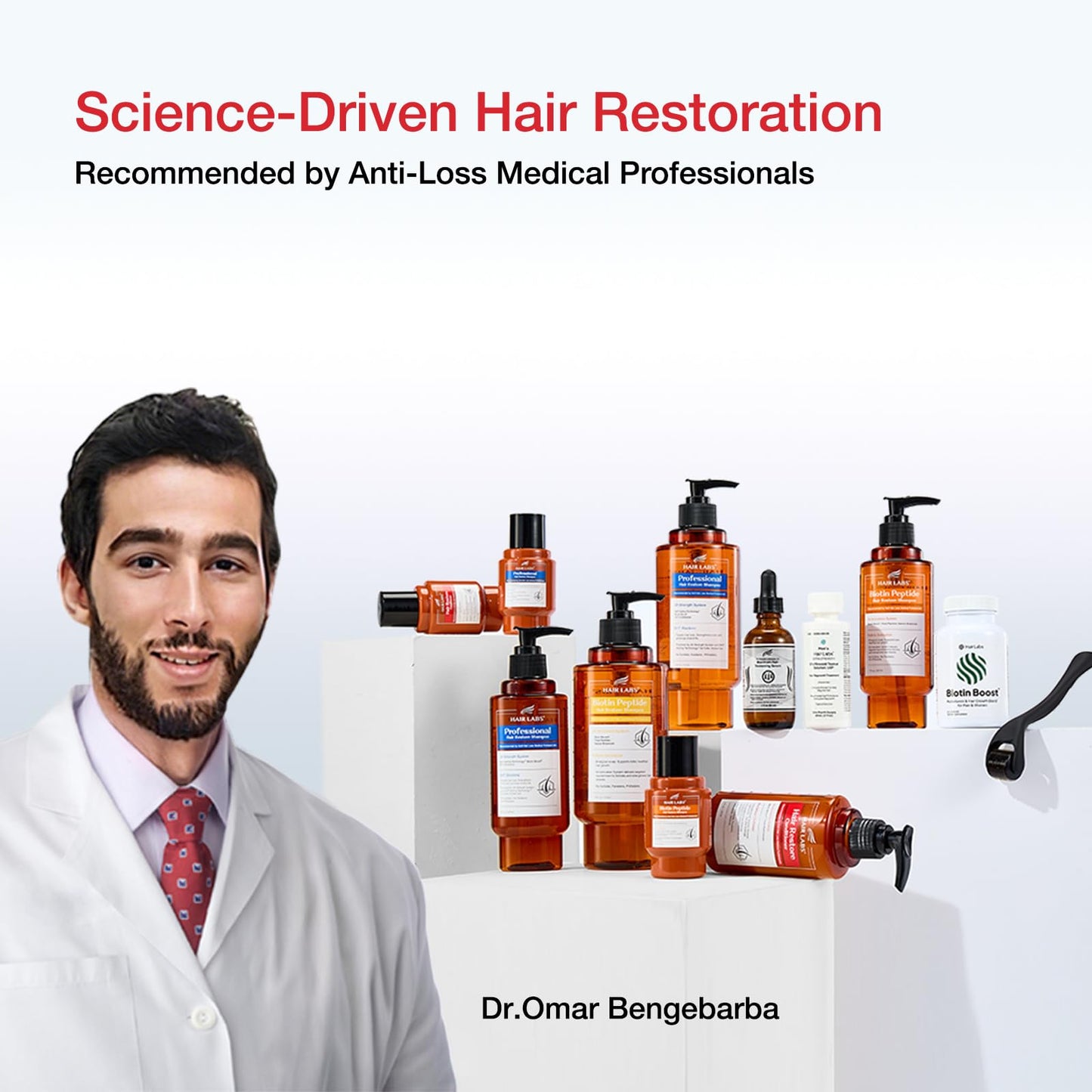 Professional hair care bottle by Hair Labs branding