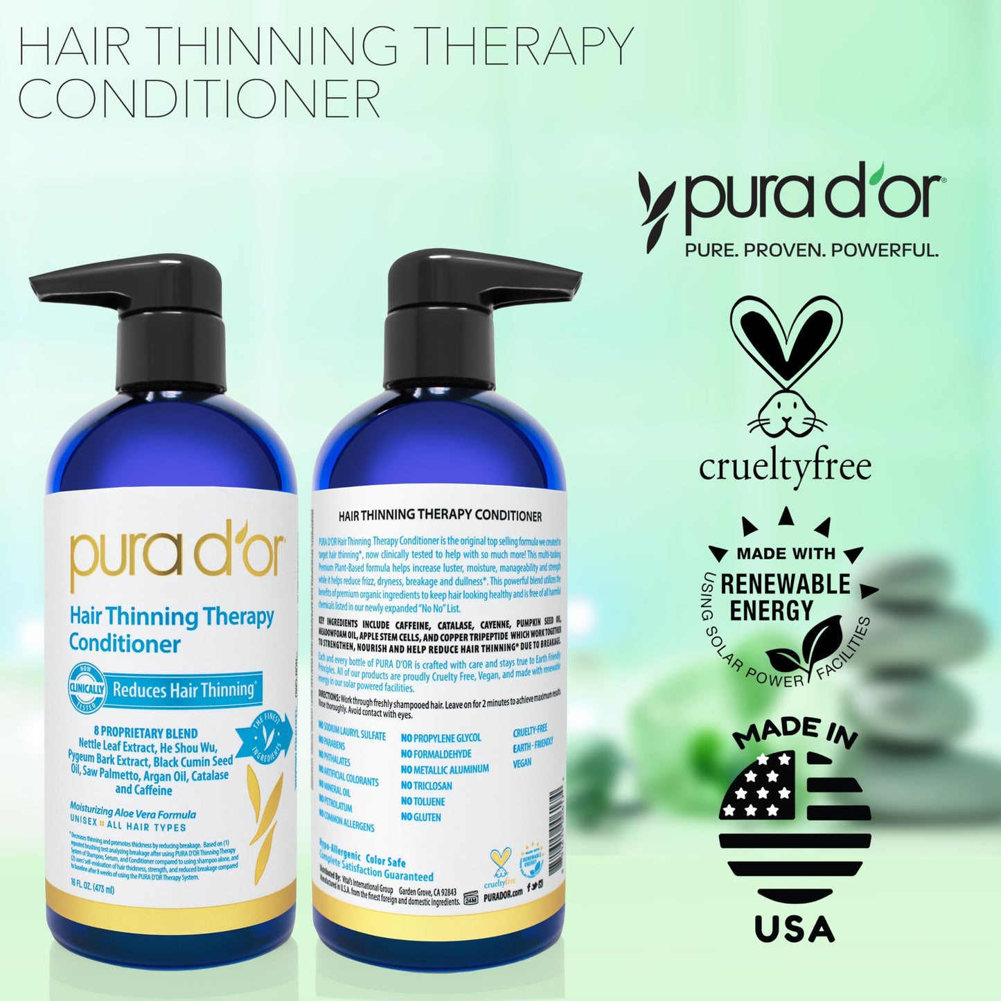 PURA D'OR deep moisturizing hair therapy conditioner bottle with pump dispenser description