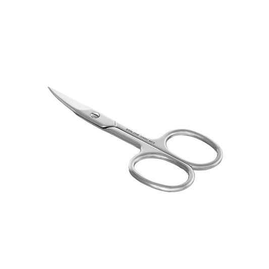 Staleks stainless steel manicure scissors showing short handles and finger rings.