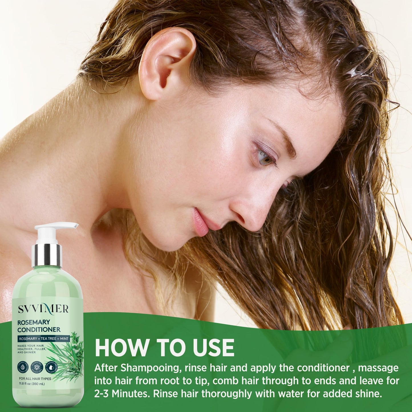 Close up of Svvimer Rosemary conditioner packaging