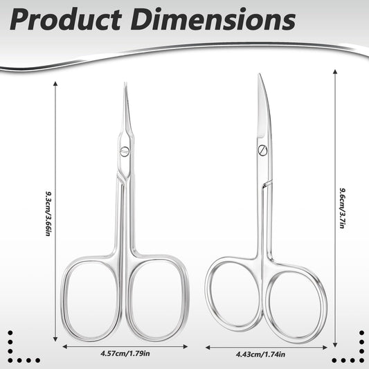 Two pack of professional silver nail scissors showcasing the ultra thin pointed tips for precise dead skin removal.