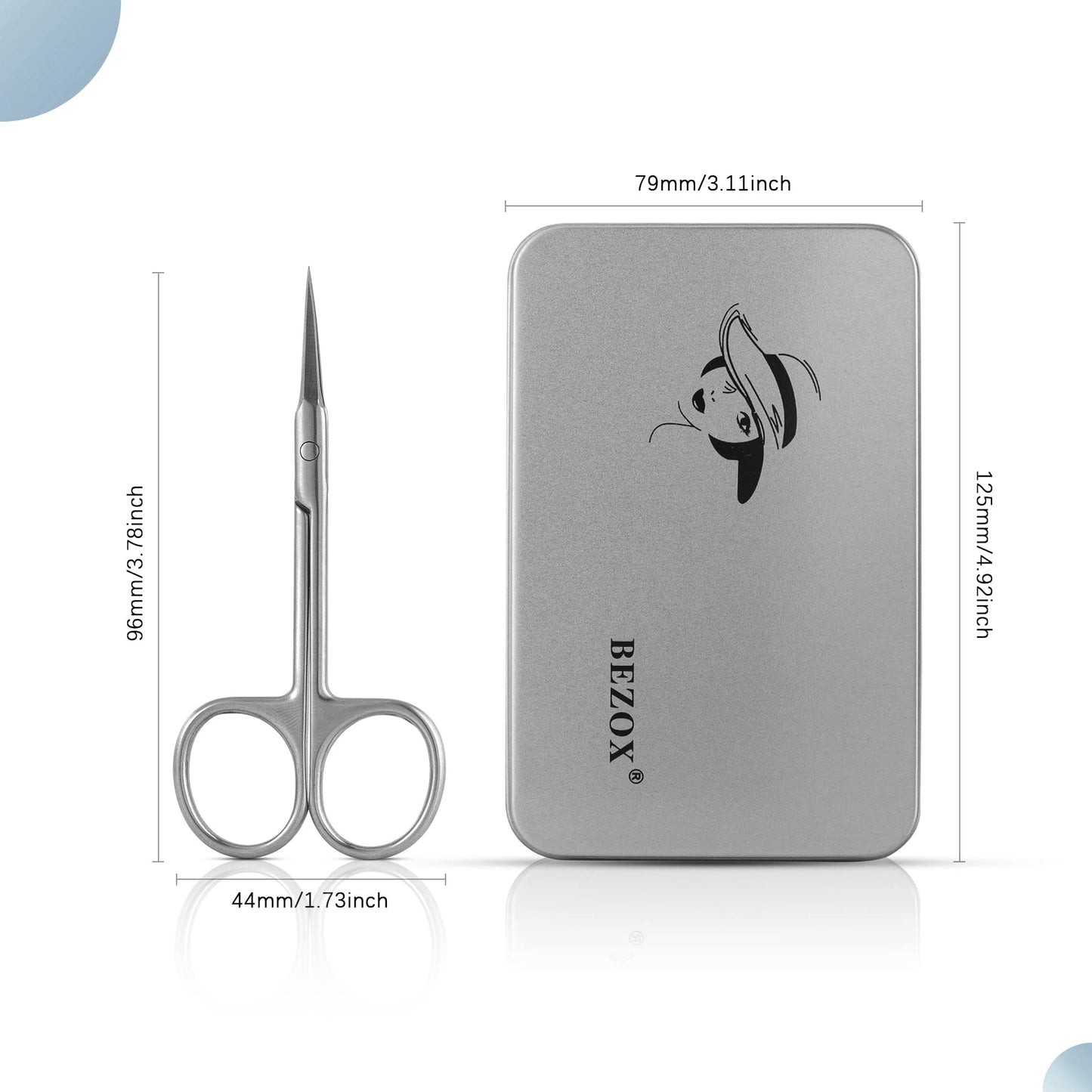 Demonstration of the BEZOX extra fine scissors trimming dead skin cleanly near the nail bed.