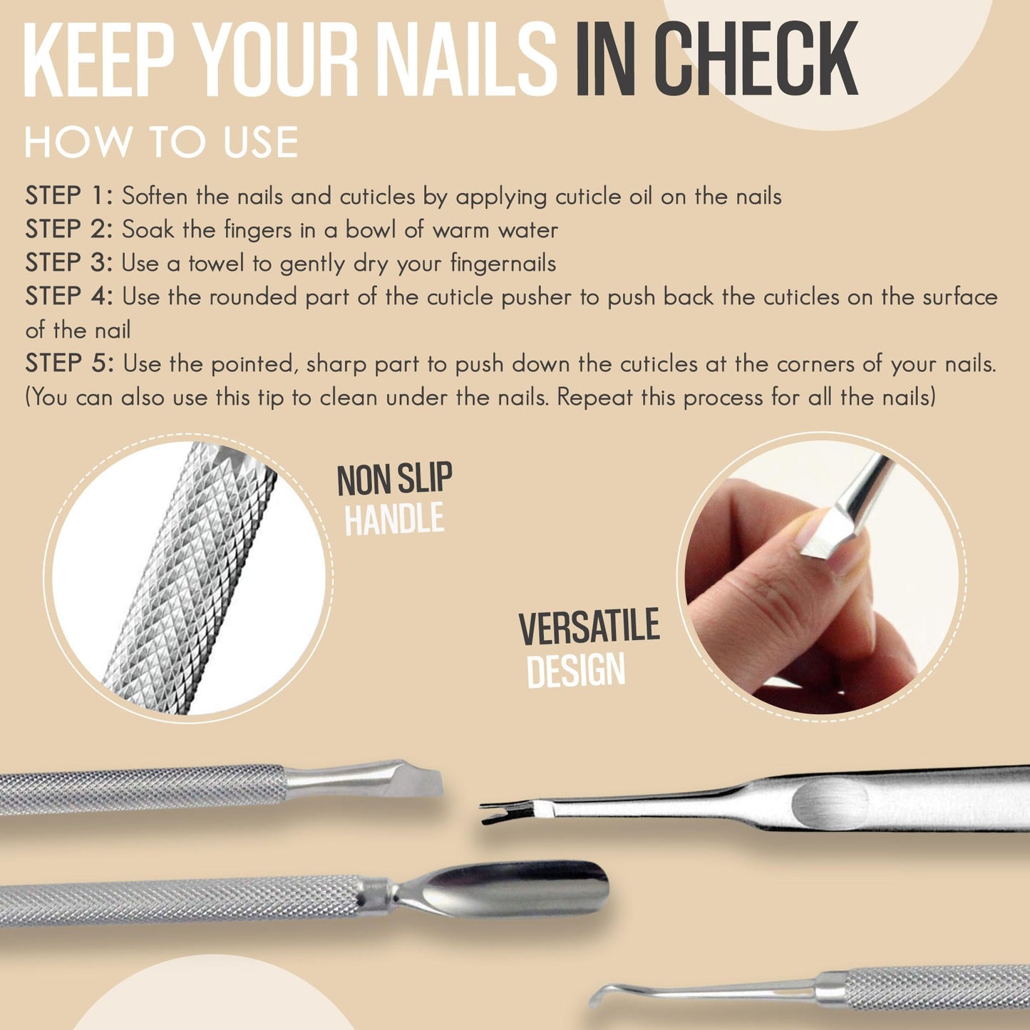 Surgical grade stainless steel nail grooming tools for home use